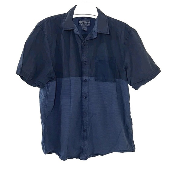 American Rag CIE Men's Large Button Up Shirt Short Sleeve Two Tone Blue Cotton - Picture 1 of 7